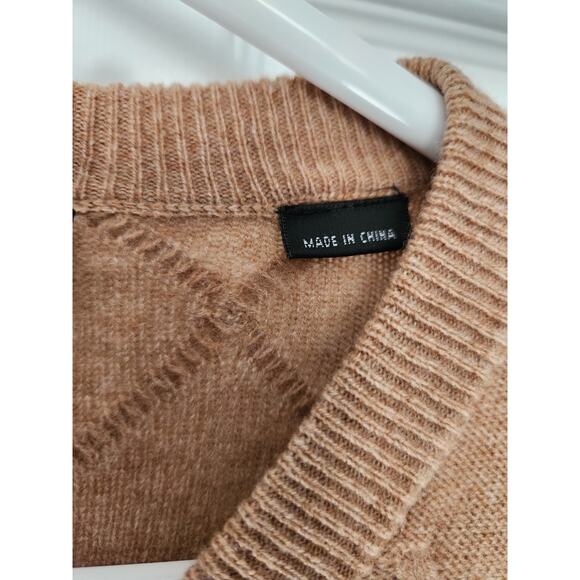 Bugatchi Diamond Stitch Cashmere Knit Tan V-neck Sweater Men's Size Large - Picture 4 of 7